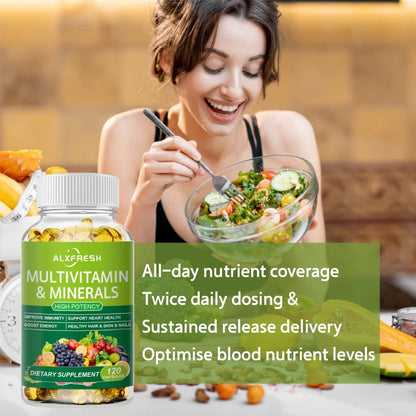 ALXFRESH | Multivitamin & Minerals Dietary Supplement | Boosts Immunity & Energy, Supports Hair, Skin & Nails