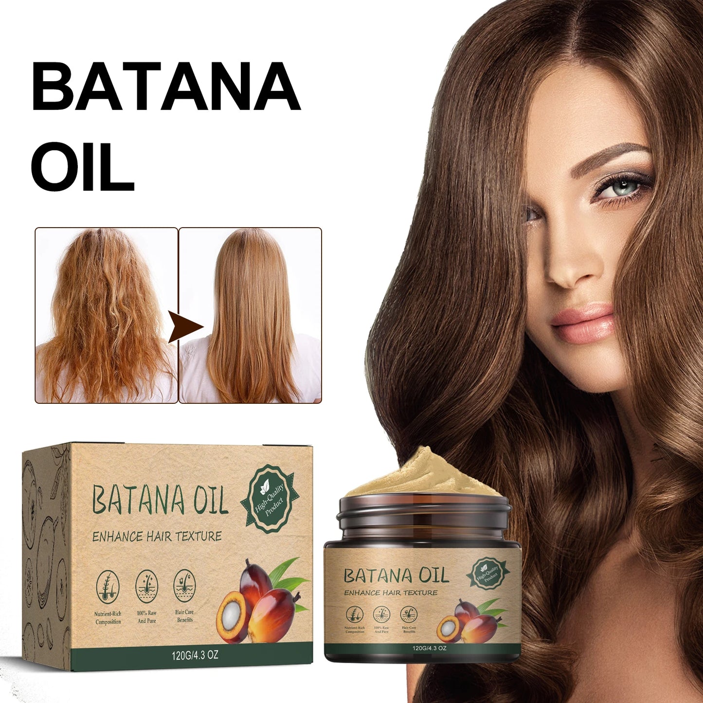 120g Batana Hair Cream Nourishes and Repairs Dry and Frizzy Hair, Softens and Cares for Hair with a Hair Mask