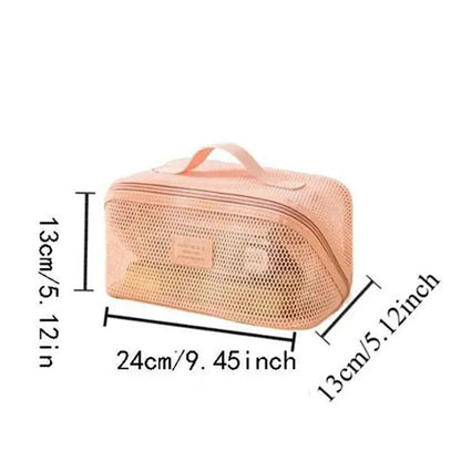 Large Capacity Mesh Handheld Makeup Bag Zipper Multi-layer Transparent Mesh Cosmetic Bag Organizer Case Square
