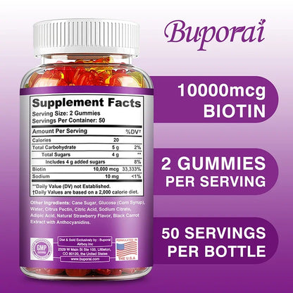 Buporai | Biotin Gummies| Hair, Skin & Nails, Immunity, Digestion Support | 100 Gummies