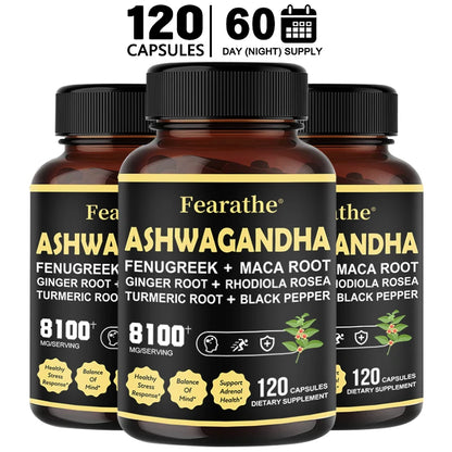 Fearathe | Ashwagandha Fenugreek Maca Turmeric Rhodiola Capsules | Sleep, Adrenal, Immune & Energy Support