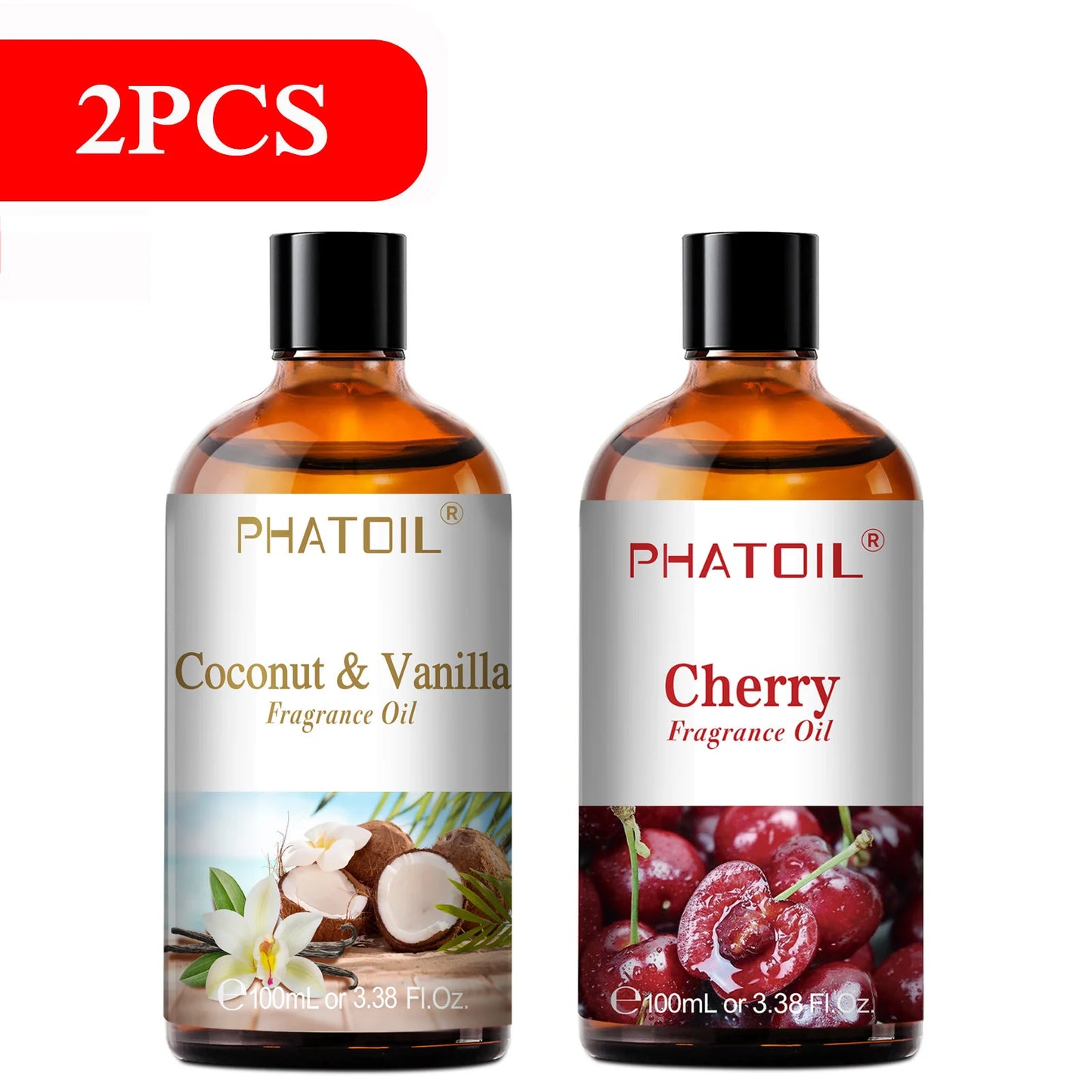 PHATOIL 100ml Aromatherapy Fragrance Oil Coconut & Vanilla Strawberry Cherry 2PCS/1PCS Aroma Oils For Diffuser Candle Making