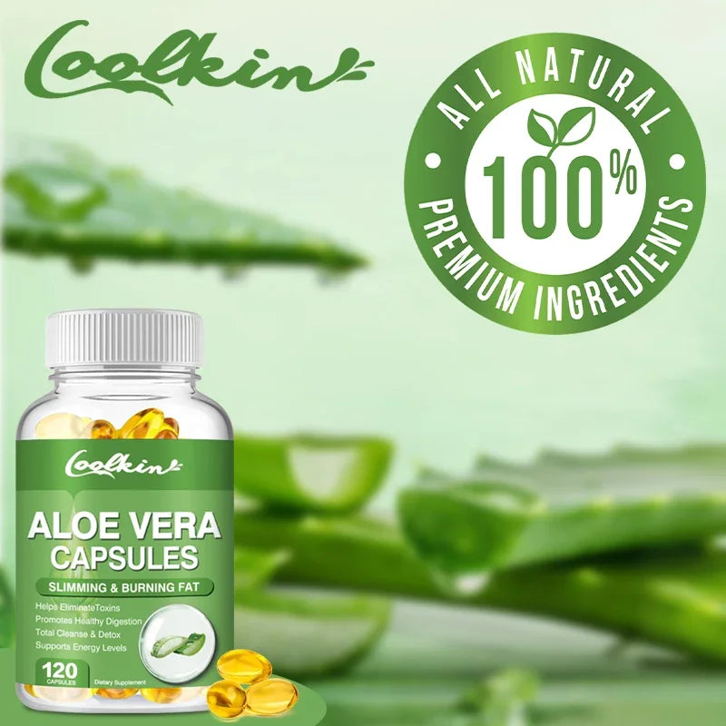 Coolkin | Natural Aloe Vera Extract Capsules | Slimming, Fat Burning, Detox, Digestion, Energy Support | 60 Capsules