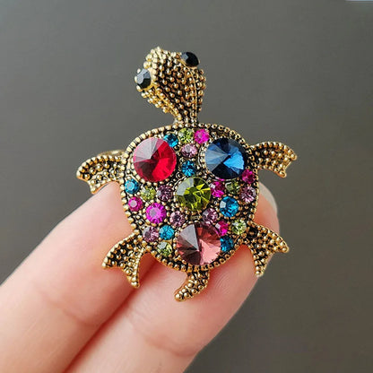 Small Turtle Rhienstone Brooches For Women Girls Boys Colorful Blue Crystal Cubic Zircon Animal Pin Fashion Alloy Accessories