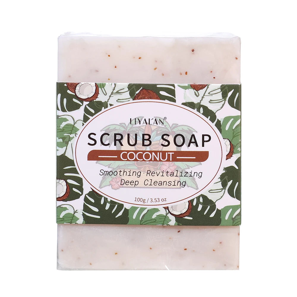 Coconut Exfoliating Scrub Soap Bar Deep Cleaning Bath Revitalizing Softens Cuticle Smooth Skin Jojoba Oil Moisturizing Body Wash