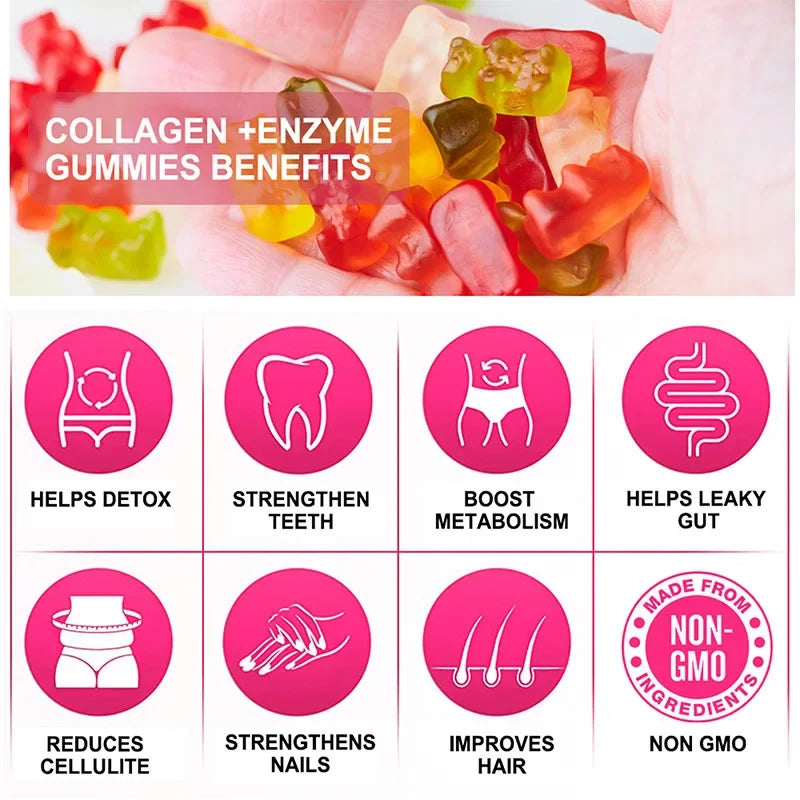 Buporai | Collagen + Enzyme Gummies with Biotin | Hair Growth, Skin Care, Nails, Bone & Joint Support | 100 Gummies