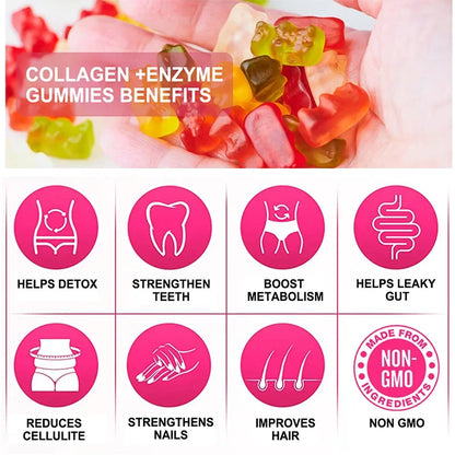 Buporai | Collagen + Enzyme Gummies with Biotin | Hair Growth, Skin Care, Nails, Bone & Joint Support | 100 Gummies