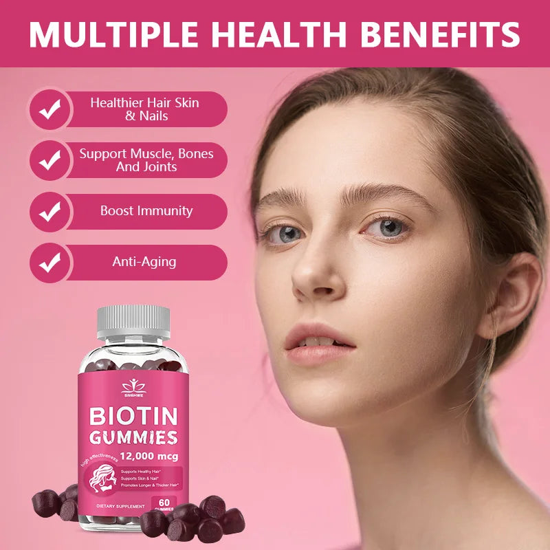 SNGHWE | Collagen & Biotin Gummies| Hair Growth, Skin & Nail Support | 60 Gummies
