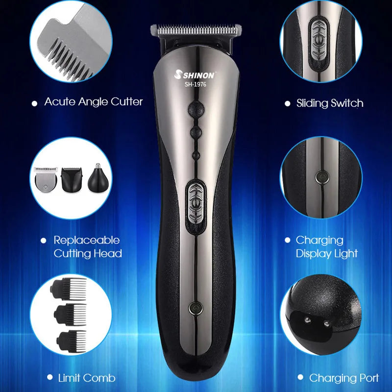 RESUXI SH-1976 Men's 3 in 1 Professional Hair Clipper Set Rechargeable Electric Shaver Ear Nose Hair Trimmer Grooming Kit