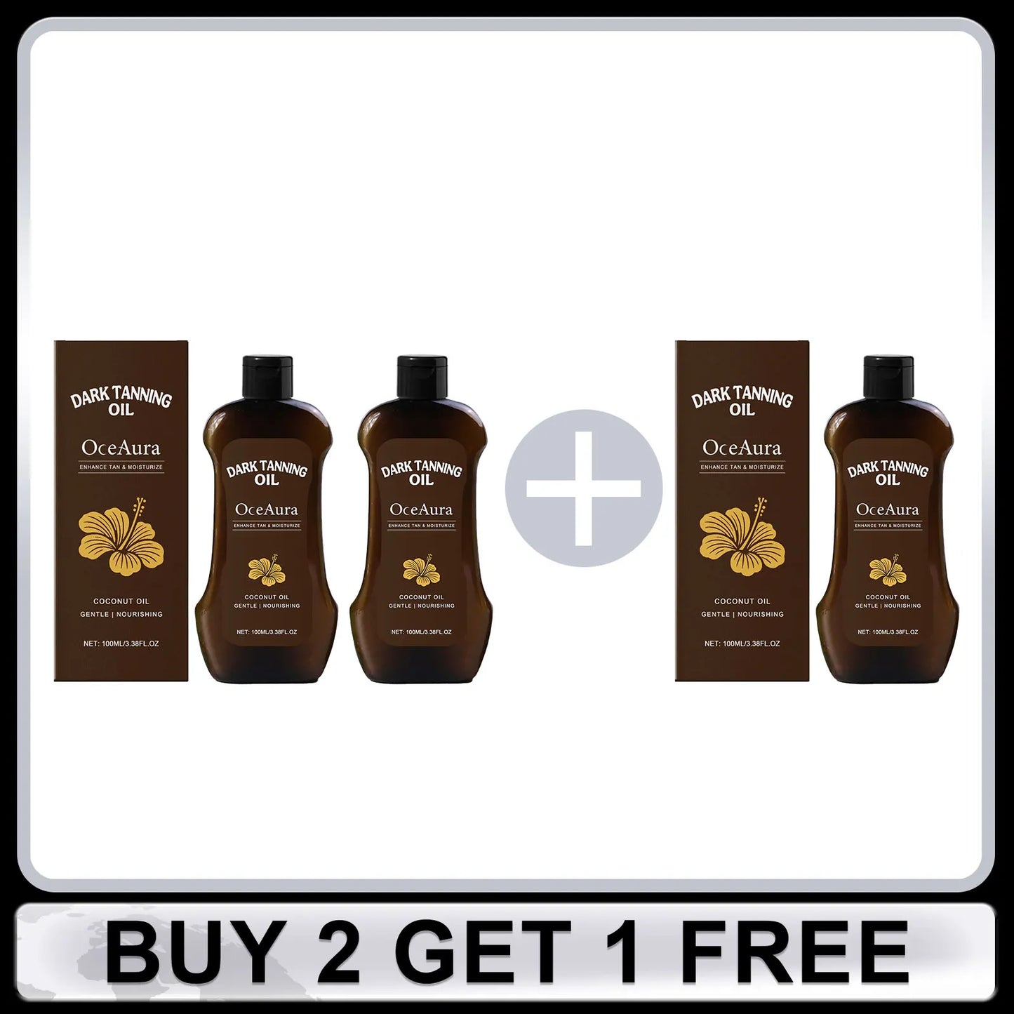 OCEAURA Coconut Dark Tanning Oil Long Lasting Bronzer Outdoor Summer Beach Brown Long Lasting Sunless Fake Tan Body Lotion 100m