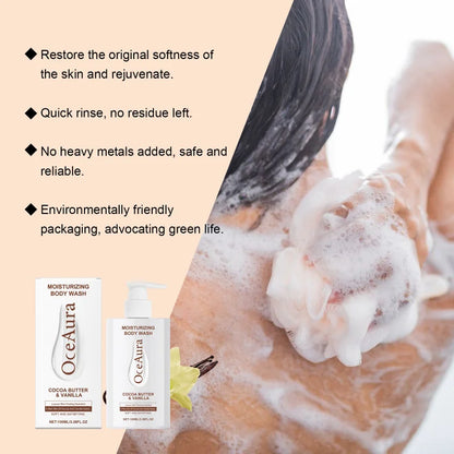 Vanilla Scented Body Wash, Moisturizing Shower Gel With Shea Butter & Aloe Vera For Soft Skin, Long Lasting Fragrance