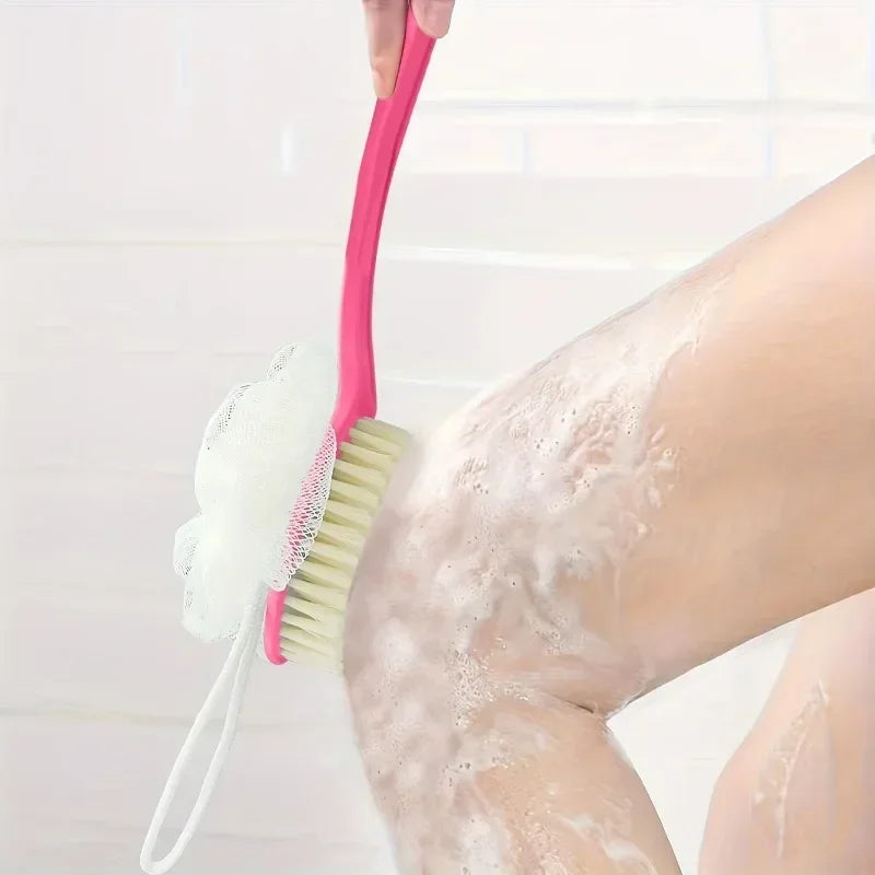 2-in-1 Bath Soft Back Brush Gentle Exfoliating Body Brush Bath Shower Sponge Scrubbing Brush Bathroom Shower Cleaning Tool