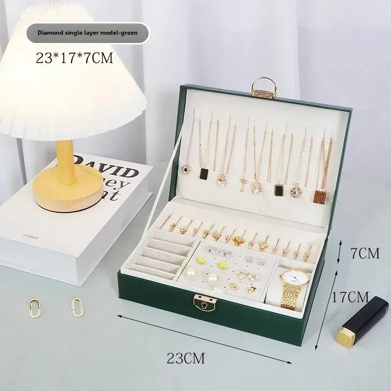 Diamond shaped three-layer lockable drawer jewelry box, household jewelry storage box, portable large capacity jewelry packaging