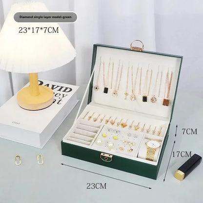 Diamond shaped three-layer lockable drawer jewelry box, household jewelry storage box, portable large capacity jewelry packaging