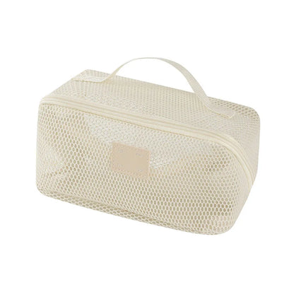 Large Capacity Mesh Handheld Makeup Bag Zipper Multi-layer Transparent Mesh Cosmetic Bag Organizer Case Square