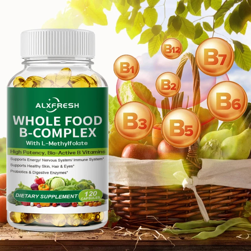 Alxfresh | Whole Food B-Complex with L-Methylfolate | Energy, Hair, Skin & Immune Support