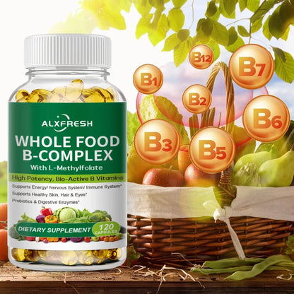 Alxfresh | Whole Food B-Complex with L-Methylfolate | Energy, Hair, Skin & Immune Support