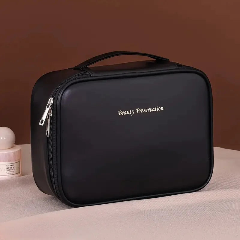 Large Capacity Waterproof PU Cosmetic Bag with Divider, Portable Travel Cosmetic Toiletry Storage Bag, Cosmetic Travel Bag  ...