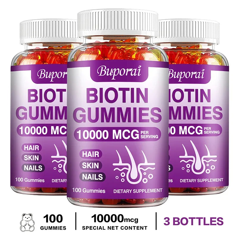 Buporai | Biotin Gummies| Hair, Skin & Nails, Immunity, Digestion Support | 100 Gummies