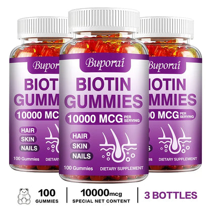 Buporai | Biotin Gummies| Hair, Skin & Nails, Immunity, Digestion Support | 100 Gummies