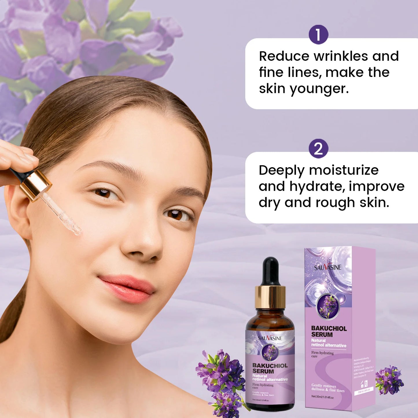 SAUVASINE Bakuchiol Face Serum | Natural Retinol Alternative | Anti-Aging, Wrinkle-Fading & Firm-Hydrating Care | 30ml