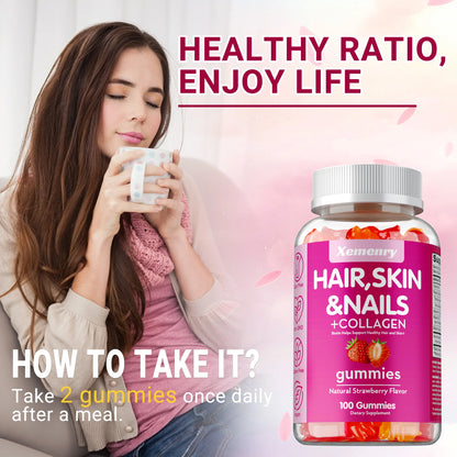 Xemenry | High Potency Biotin Gummies with Collagen | Healthy Hair, Skin & Nails Support | 60 Gummies