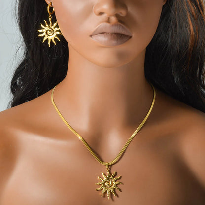 Stainless Steel Necklace Earrings Set Trend Moon Star Hollow Pendant For Women Fashion Party 18K Gold-Plated Jewelry Set Gift