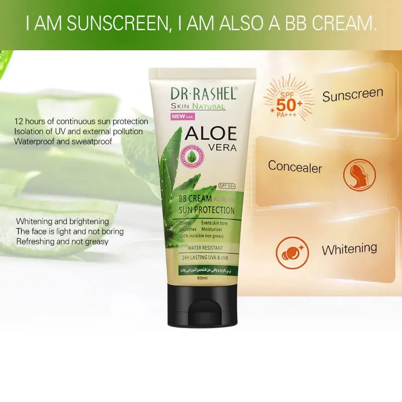 DR.RASHEL SPF 50 Sunscreen BB Cream | Moisturizing Face & Body Sunblock with Aloe Vera | Skin Protection & Whitening | Prevents Sunburn