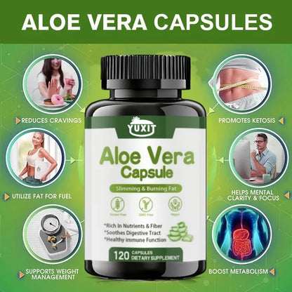 YUXIT | Aloe Vera Capsule | Slimming, Fat Burn, Gluten-Free, Vegan, Digestive & Immune Support | 120 Capsules