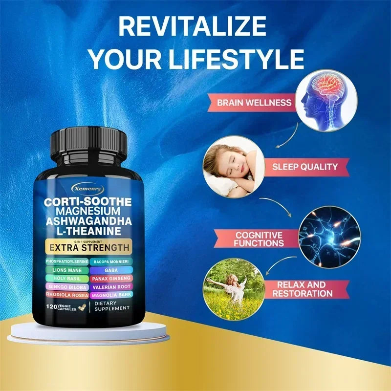 Xemenry | Corti-Soothe Magnesium Ashwagandha L-Theanine Capsules | Cortisol Balance, Adrenal & Sleep Support