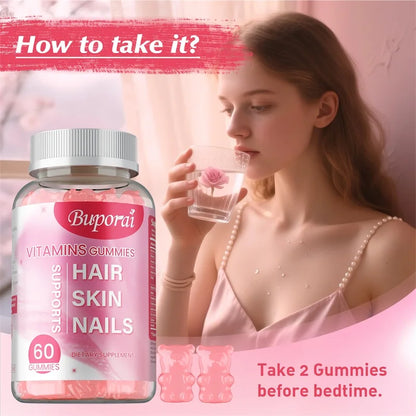 Buporai | Hair, Skin & Nails Gummies | Supports Hair Growth, Skin Care & Nail Health | 60 Gummies