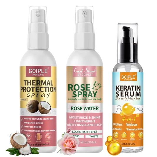 Keratin Protein Serum Anti Frizz Heat Thermal Protection Spray Rose Water Mist for Repair Damaged Curl Hair Smooth & Moisturize