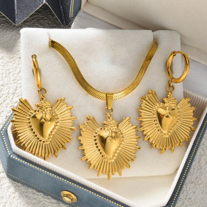 Stainless Steel Necklace Earrings Set Trend Moon Star Hollow Pendant For Women Fashion Party 18K Gold-Plated Jewelry Set Gift