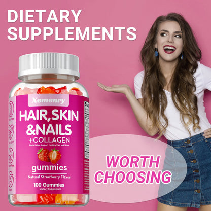 Xemenry | High Potency Biotin Gummies with Collagen | Healthy Hair, Skin & Nails Support | 60 Gummies