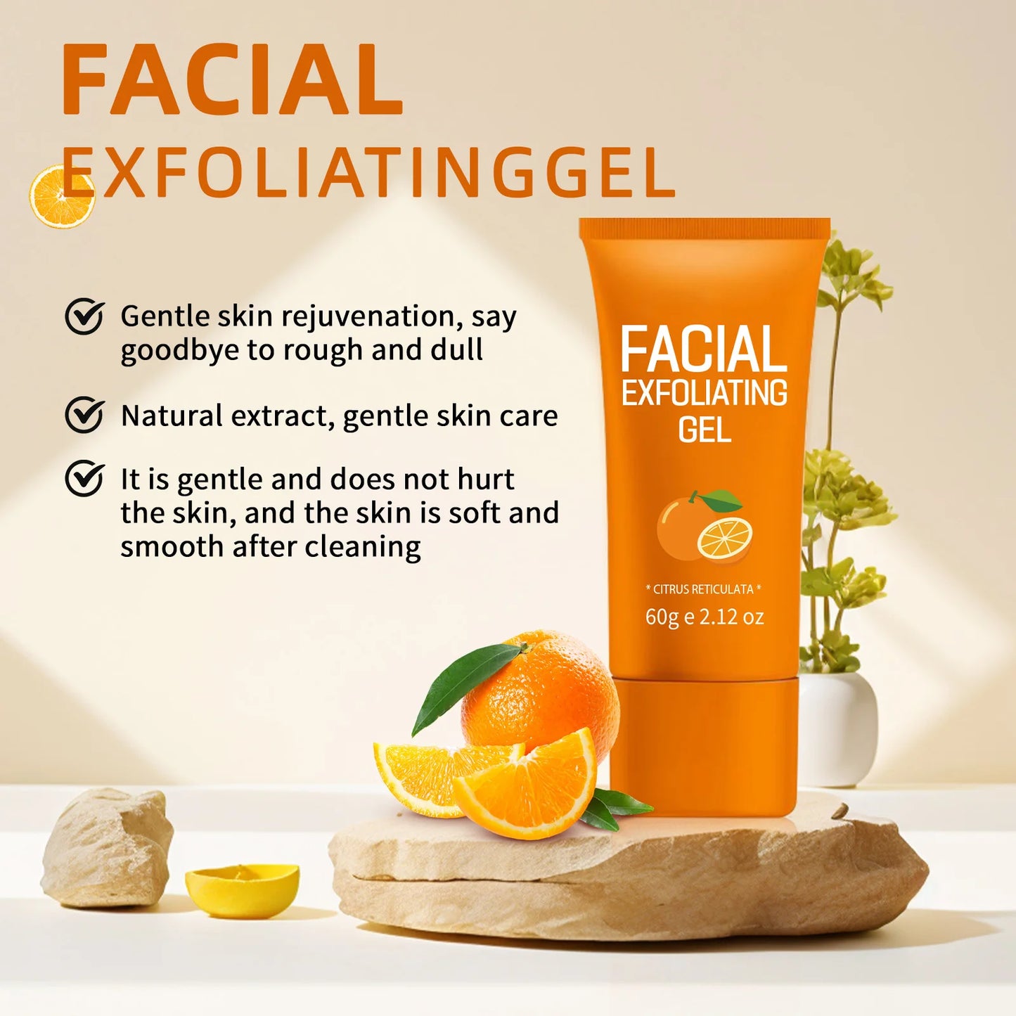 60g Citrus Facial Exfoliating Gel Gentle Peel for Glowing Skin - Removes Dead Cells Deep Cleansing Pore for Skin Care Face Scrub