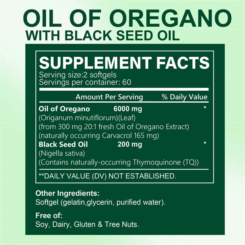 Pslalae | Oregano Oil Black Seed Softgels | Immune & Digestive Health Support