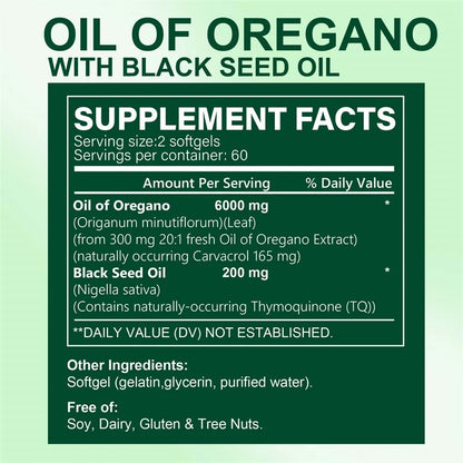 Pslalae | Oregano Oil Black Seed Softgels | Immune & Digestive Health Support