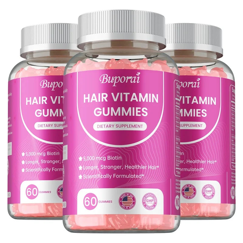 BUPORAI | Hair Vitamin Gummies | Care for Skin, Nails & Hair – Anti-Aging & Glowing Skin Support | 60 Gummies