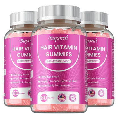 BUPORAI | Hair Vitamin Gummies | Care for Skin, Nails & Hair – Anti-Aging & Glowing Skin Support | 60 Gummies