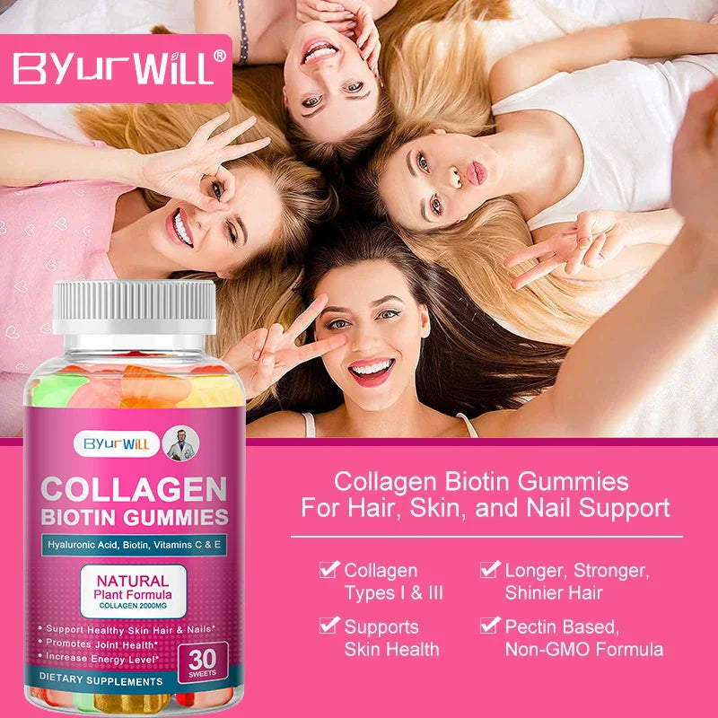 Byur Will | Hydrolyzed Collagen Gummies with Biotin 2000mg | Skin, Hair, Nails & Joint Support | 30 Gummies