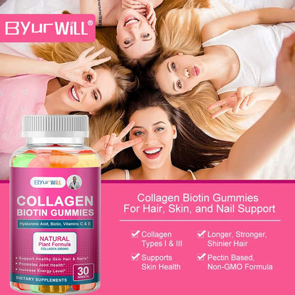 Byur Will | Hydrolyzed Collagen Gummies with Biotin 2000mg | Skin, Hair, Nails & Joint Support | 30 Gummies