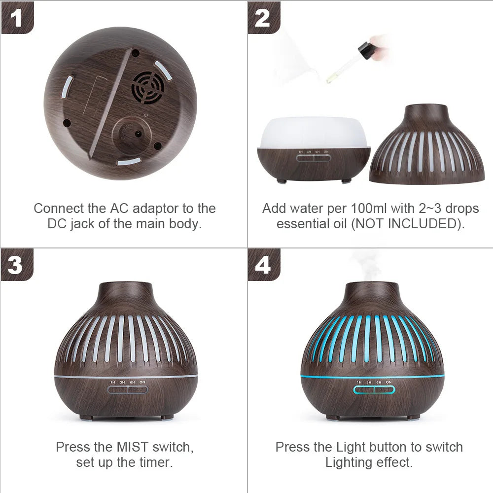 High Quality Aroma Diffuser Humidifier Cool Mist 7-Color LED Night Light Air Humidifier Quiet Air Freshener for Home Office