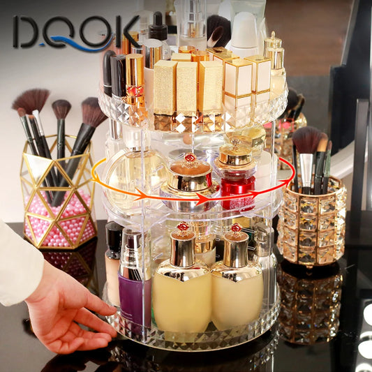 360 Degree Rotation Make Up Organizer Box Cosmetic Organizer Transparent Fashion Spin Multi-Function Detachable Acrylic