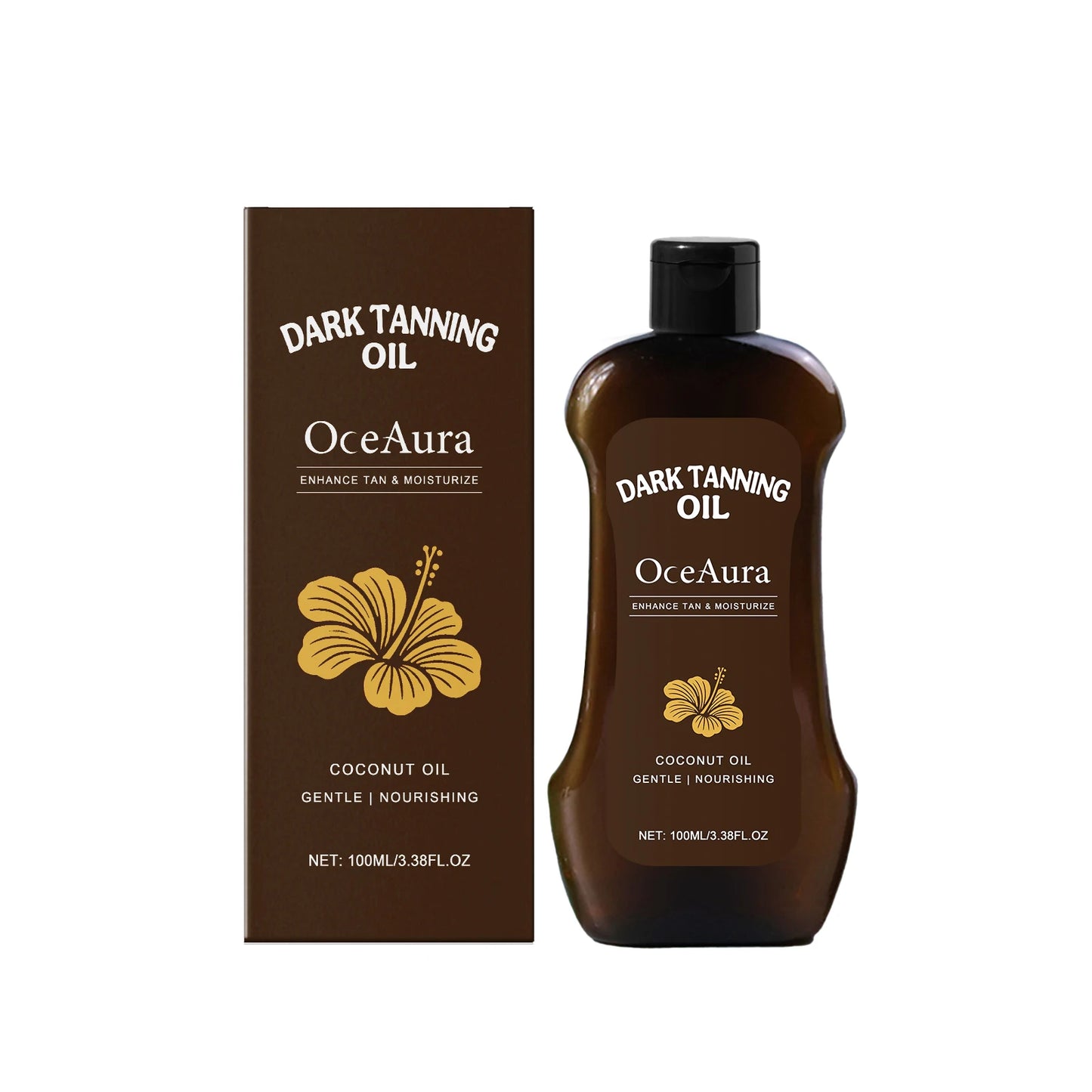 OCEAURA Coconut Dark Tanning Oil Long Lasting Bronzer Outdoor Summer Beach Brown Long Lasting Sunless Fake Tan Body Lotion 100m