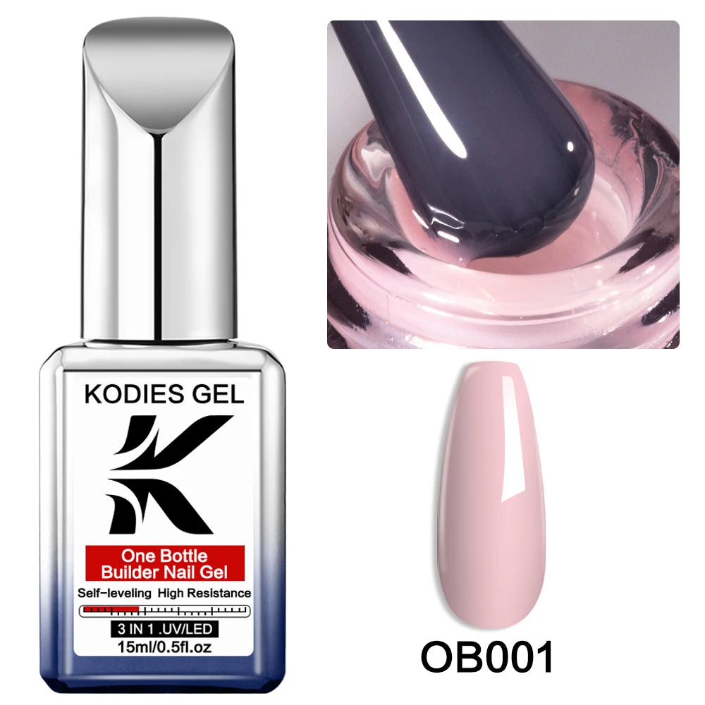 KODIES GEL 3 IN 1 Builder Nail Gel Polish No Pain Nude Self Leveling Thick Construction Hard Gel for Extension Manicure Nail Art
