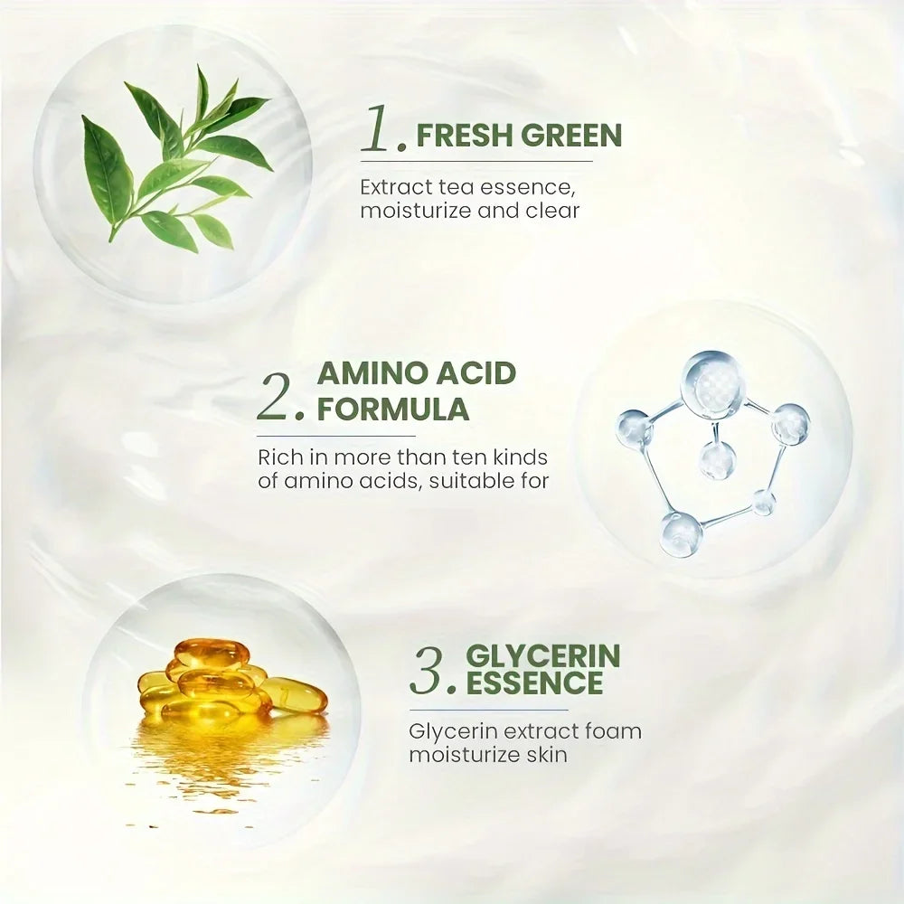 150ml Green Tea Amino Acid Cleanser Mousse - Moisturizing Hydrating  Oil Control Makeup Remover Cleansing Foam Facial Wash