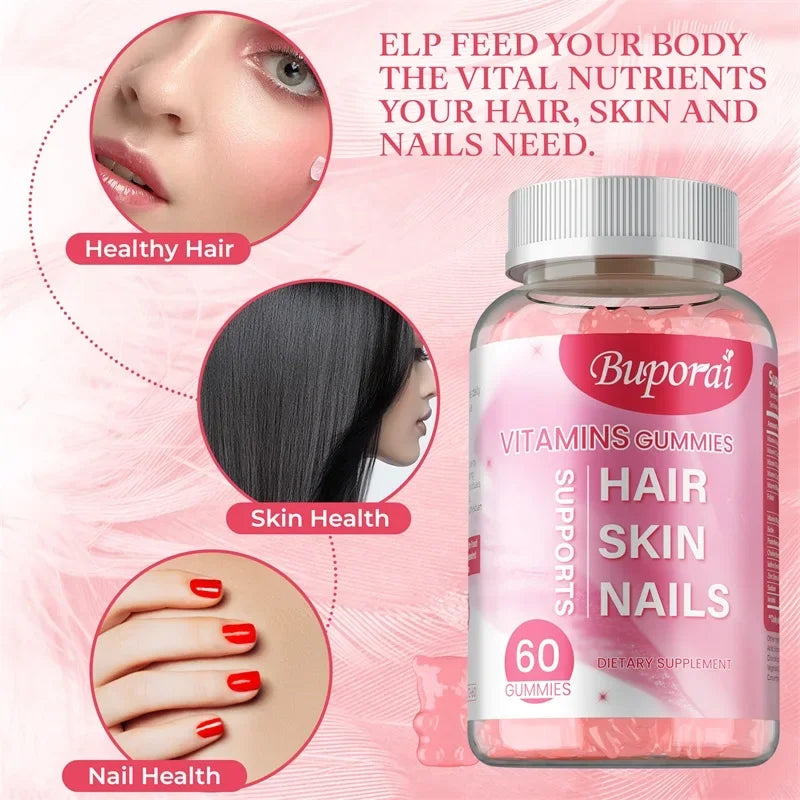 Buporai | Hair, Skin & Nails Gummies | Supports Hair Growth, Skin Care & Nail Health | 60 Gummies
