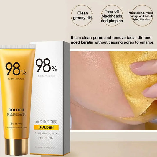 Gold Peel-Off Facial Mask | Deep Cleansing, Pore Tightening & Blackhead Removal | Brighten Skin & Cleanse Nose Pores | 80g