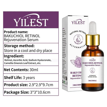 YILEST Bakuchiol Retinol Rejuvenation Serum | Natural Retinol Alternative with Vitamin Complex | Anti-Wrinkle & Skin Firming | 1/2pcs x 30ml