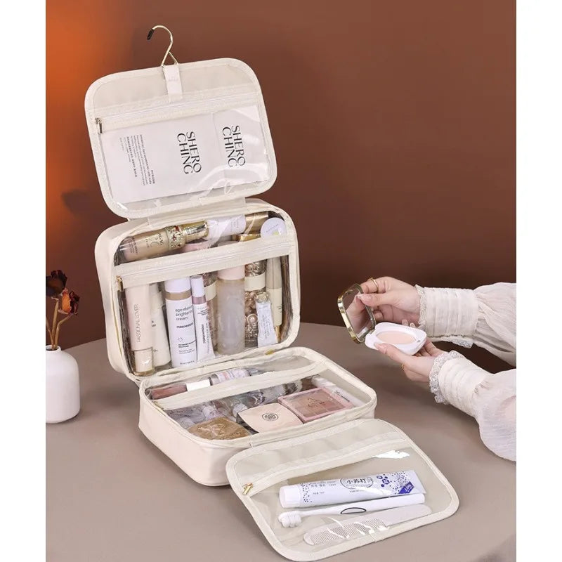 Large Capacity Women’s Travel Toiletry Bag,Foldable Multi-Compartment Cosmetic Organizer with Durable Zipper, Hook, Top Handle